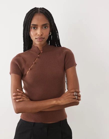 Женский топ Miss Selfridge, воротник-стойка, шоколадный