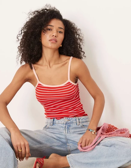 МАЙКА в рубчик от ASOS DESIGN с контрастной окантовкой в красно-белую полоску stripe
