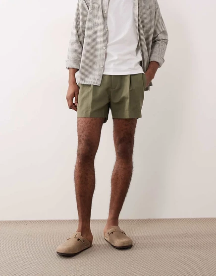 Мужские широкие льняные шорты ASOS Design, оливковые