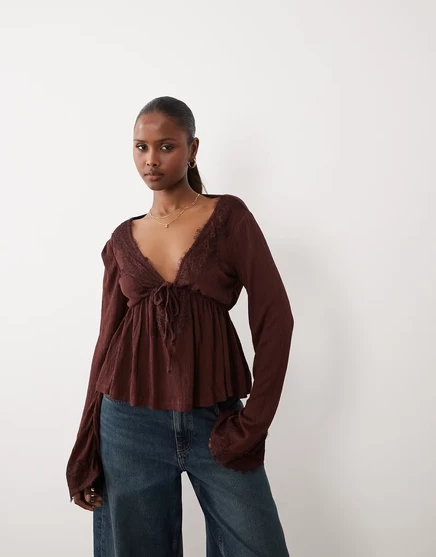 Женский топ ASOS Design с кружевной отделкой, шоколадный