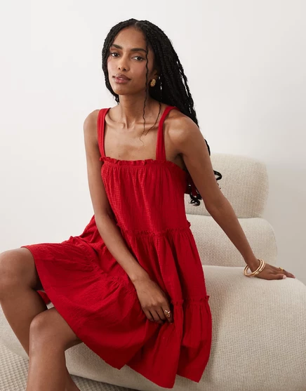 Женское мини-платье Miss Selfridge с завязками на плечах, красное