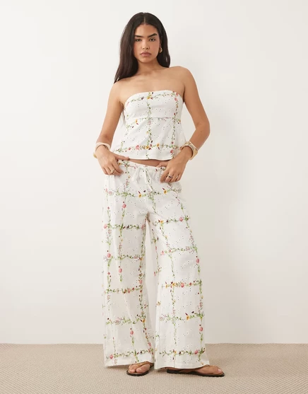 Женские широкие трикотажные брюки ASOS Design на кулиске, цветочный принт