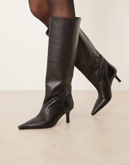 ДИЗАЙНЕРСКИЕ кожаные ботфорты Cleoni премиум-класса ASOS DESIGN из черной кожи black leather