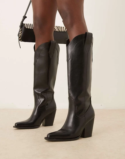 Черные сапоги до колена Claudette western от ASOS DESIGN black