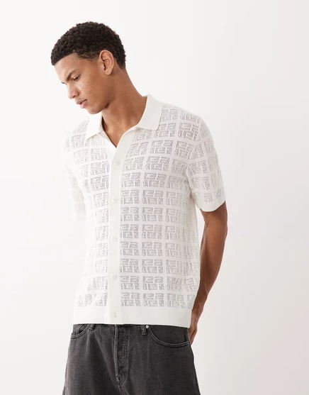 Мужская рубашка Jack & Jones Premium с квадратным узором, белая