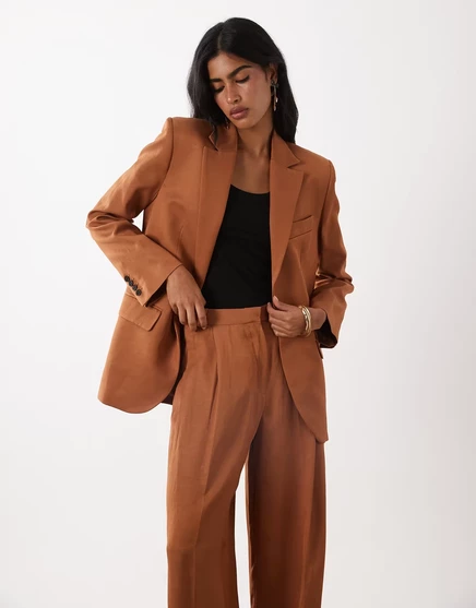 Mango Minesota linen mix tailored blazer in rust - part of a set rust