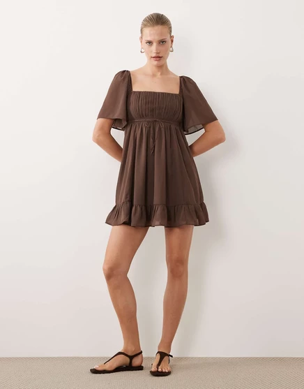 Женское мини-платье Abercrombie & Fitch babydoll, коричневое