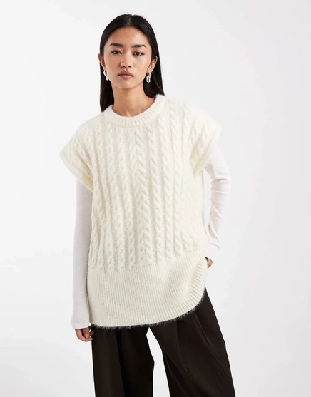 ДИЗАЙНЕРСКИЙ свитер оверсайз-вязания ASOS DESIGN цвета экрю из кабельного трикотажа ecru