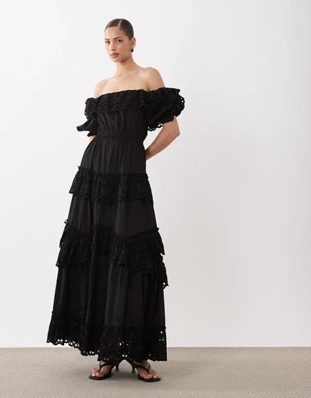 Женское макси-платье ASOS Design с открытыми плечами, черное