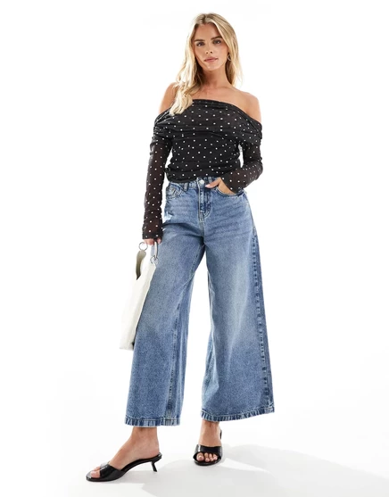 Джинсы Noisy May Petite с широкими штанинами свободного кроя светло-голубого цвета light blue denim