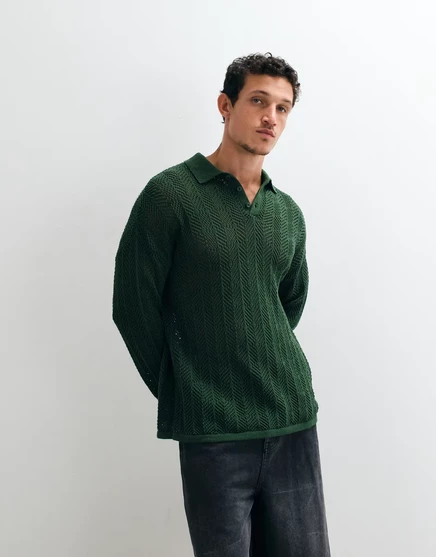 Мужское поло ASOS Design вязаное свободного кроя, тёмно-зелёное