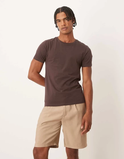ДИЗАЙНЕРСКИЕ льняные шорты-чино прямого кроя ASOS DESIGN из камня stone