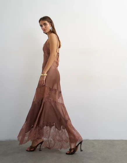 Женское атласное макси-платье TopShop с V-образным вырезом, тауп