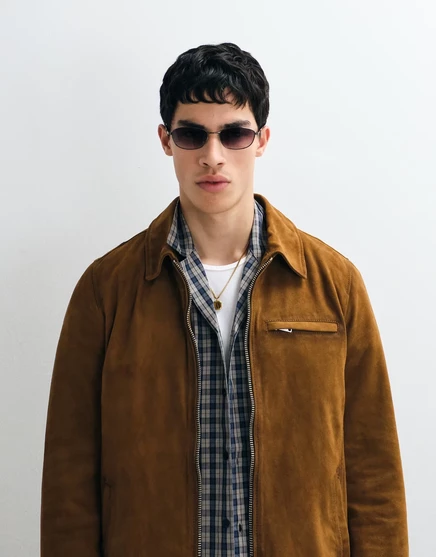 Мужская замшевая куртка AllSaints Ashwood на молнии, коричневая