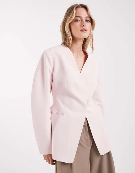 Женский льняной пиджак ASOS Design приталенный, нежно-розовый