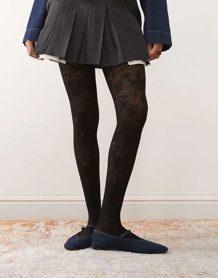 Кружевные колготки Monki черного цвета black