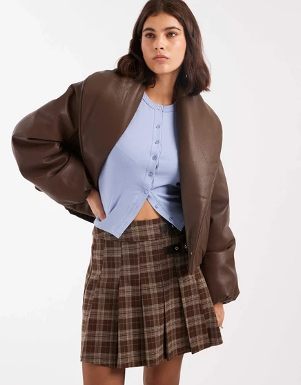 Женская укороченная куртка Miss Selfridge, шоколадная