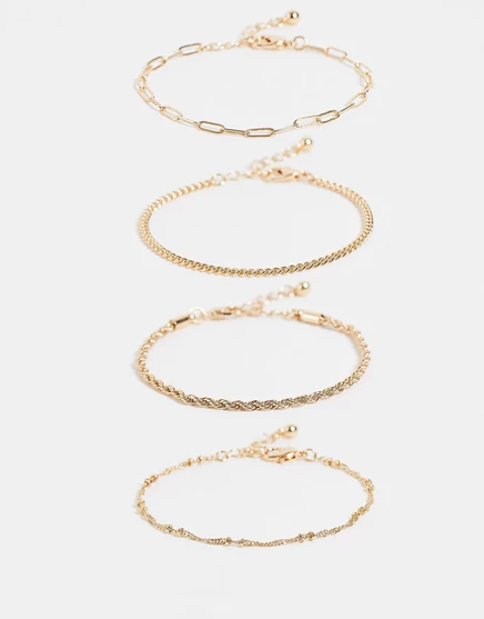 Набор из 4 изящных золотистых браслетов-цепочек ASOS DESIGN gold