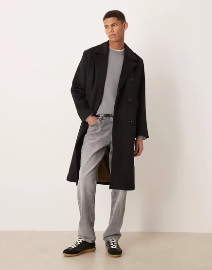 Длинное пальто из смеси шерсти Abercrombie &amp Fitch черного цвета черный