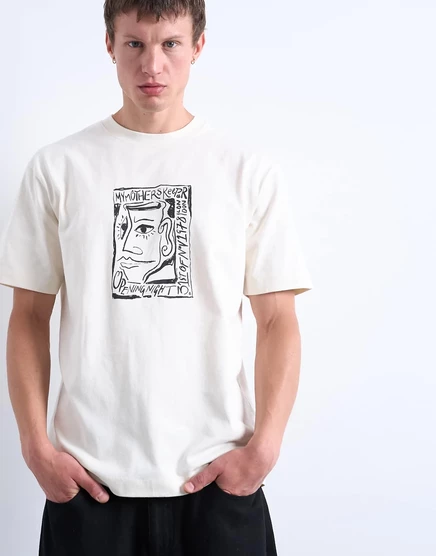 Футболка Topman oversize fit с принтом Mothers Keeper спереди и сзади цвета экрю ecru