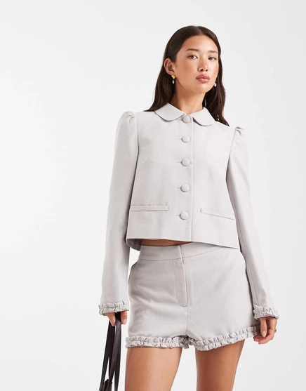 Серый блейзер на пуговицах с пышными рукавами Miss Selfridge - часть комплекта gray