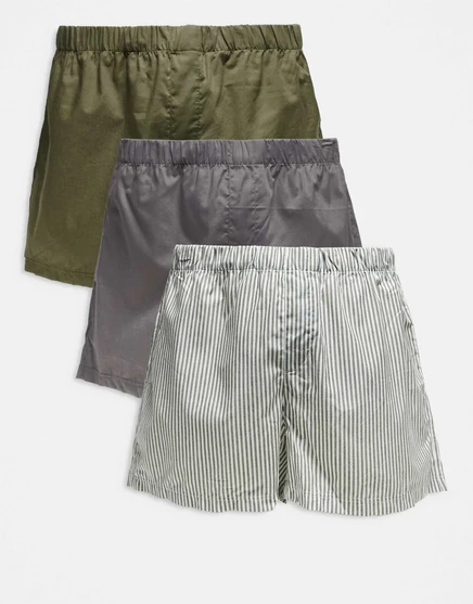 Jack &Jones, 3 упаковки полосатых тканых боксеров зеленого цвета olive city skyline