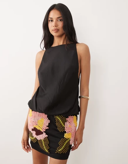 Женское мини-платье ASOS Design с бисерной отделкой, черное