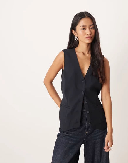 Женская жилетка Abercrombie & Fitch с V-вырезом, черная