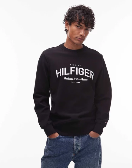 Толстовка с круглым вырезом и логотипом Tommy Hilfiger в виде арки черного цвета  black