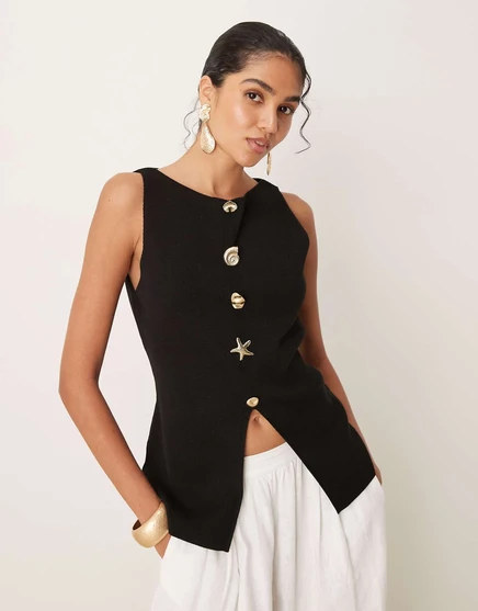 Женская жилетка ASOS Design с косым вырезом, черная