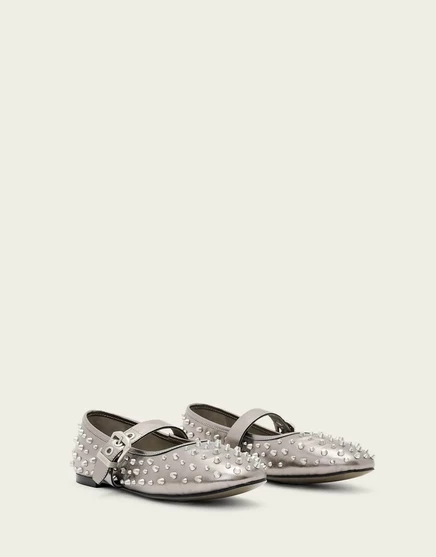 Серебристые балетки на шпильке Allsaints Holly gunmetal gray