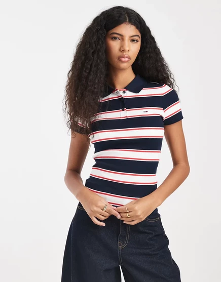 Женское поло Tommy Jeans в тонкую полоску, темно-синее