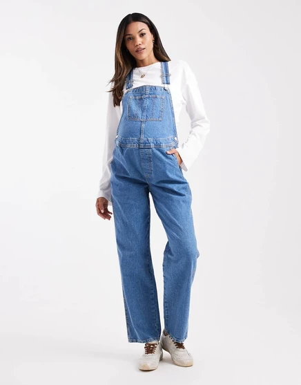 Джинсовый комбинезон для беременных от ASOS DESIGN темно-синего цвета mid blue