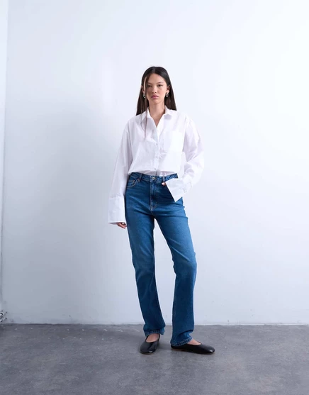 Узкие джинсы прямого кроя Topshop Dree с высокой посадкой средне-синего цвета vintage blue