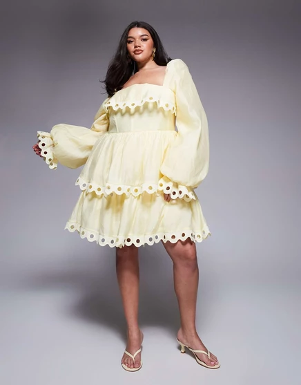 РОСКОШНОЕ мини-платье ASOS с пышными рукавами и вырезом лодочкой цвета пахты buttermilk