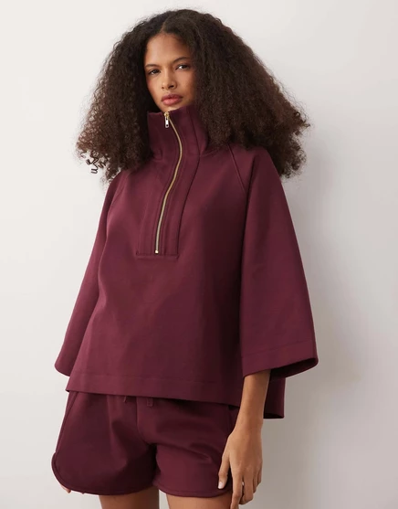 ДИЗАЙНЕРСКИЙ топ ASOS с коротким рукавом и застежкой-молнией бордового цвета из ткани в стиле скуба