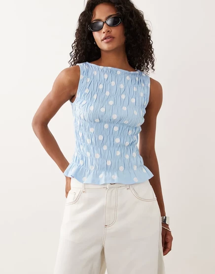 Женский топ ASOS Design с косым вырезом, в синий горошек