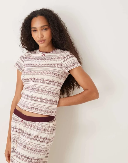 Детская пижамная футболка ASOS DESIGN mix &match с красным принтом fairisle red fairisle