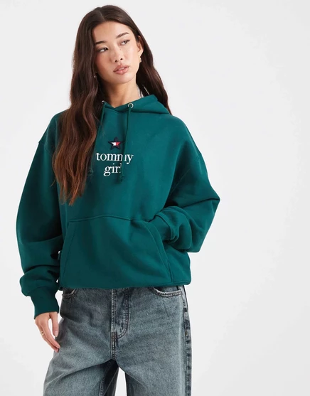 Женская худи Tommy Jeans Tommy Girl, изумрудная