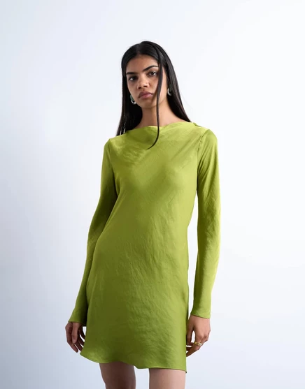 Topshop мини-атлас с капюшоном на спине и длинным рукавом зеленого цвета green