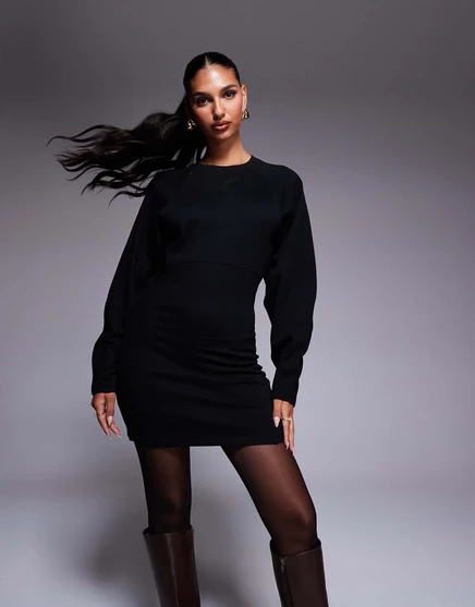 Мини-платье-толстовка ASOS DESIGN с отделкой по шву на рукаве-коконе черного цвета black
