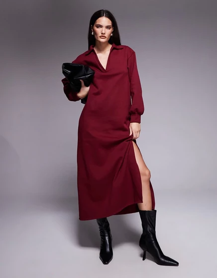 Миди-платье с V-образным вырезом и воздушным шаром ASOS DESIGN винного цвета burgundy