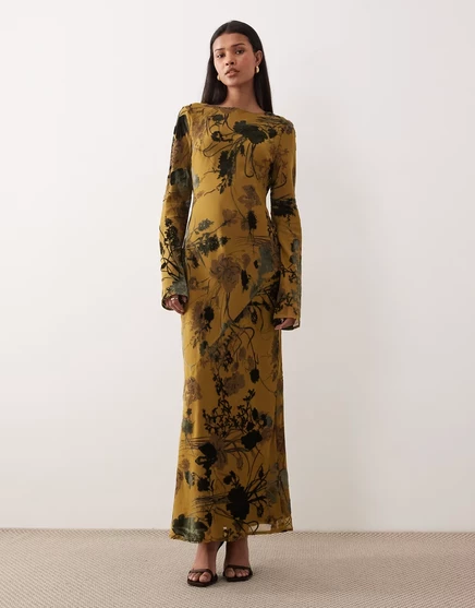Женское платье ASOS Design макси деворе, зеленый принт