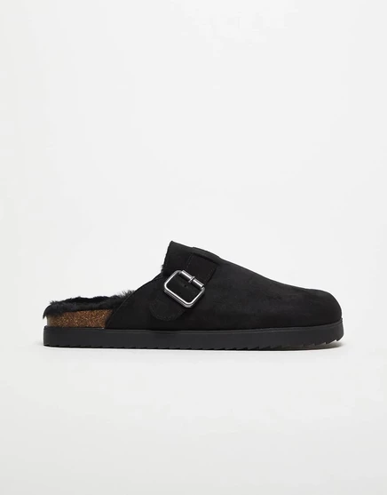 Дизайнерские мокасины ASOS mule черного цвета с подкладкой из искусственного меха black