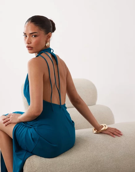 Женское макси-платье Asos Petite с открытой спиной, синее