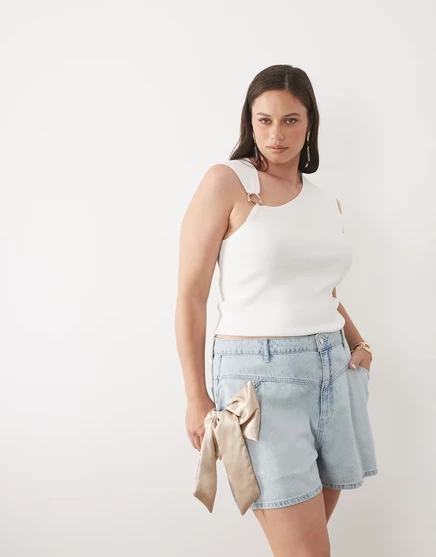 Женские шорты ASOS Luxe Curve с 3D-бантом, синие