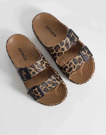Женские сандалии Crocs Saturday, леопардовый принт, коричневые