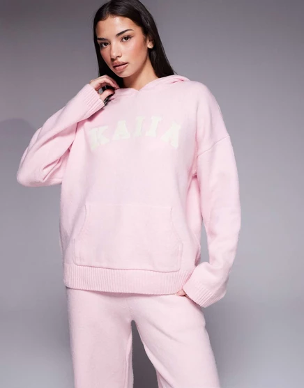 Вязаная толстовка с вышитым логотипом Kaiia wool feel розового цвета - часть комплекта