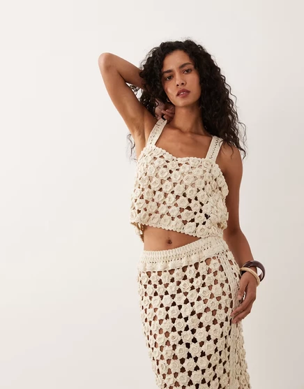 Женская вязаная крючком майка ASOS премиум, кремовая