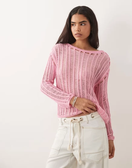 Женский вязаный свитер ASOS Design с лестничным узором, розовый